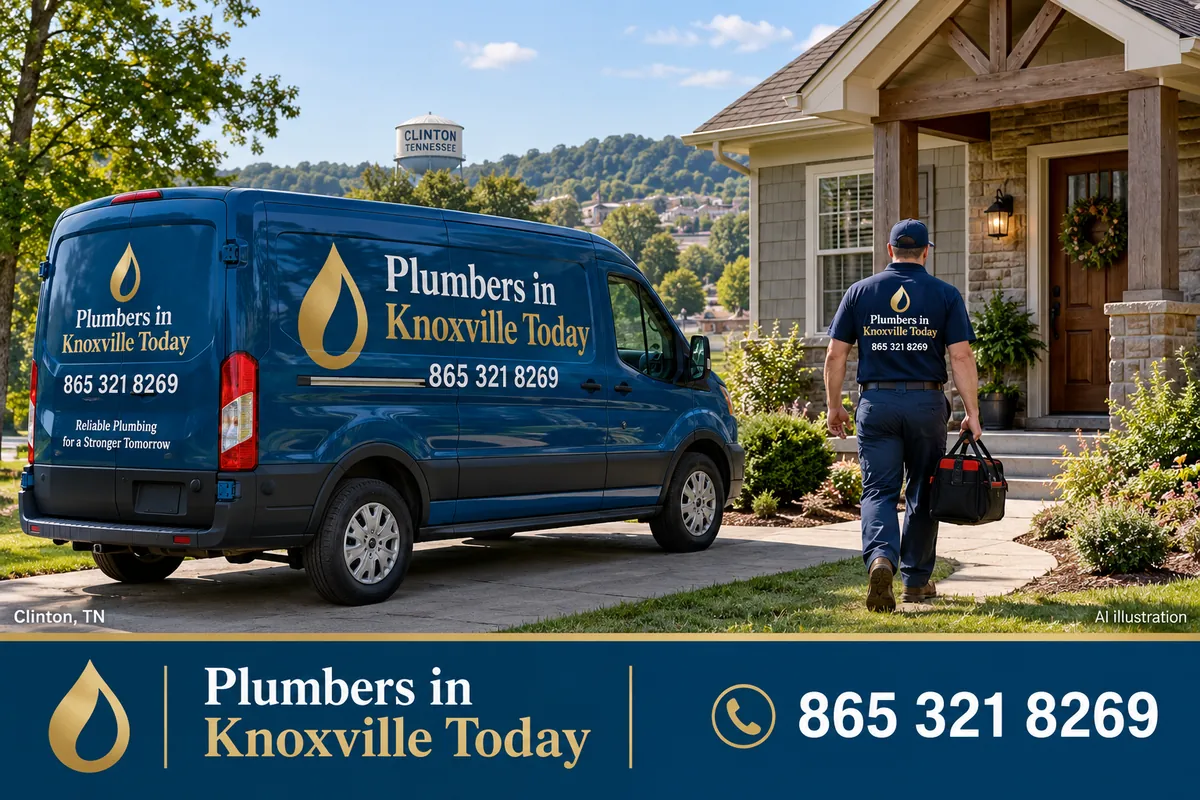 Plumber's van outside a home in Clinton, Tennessee