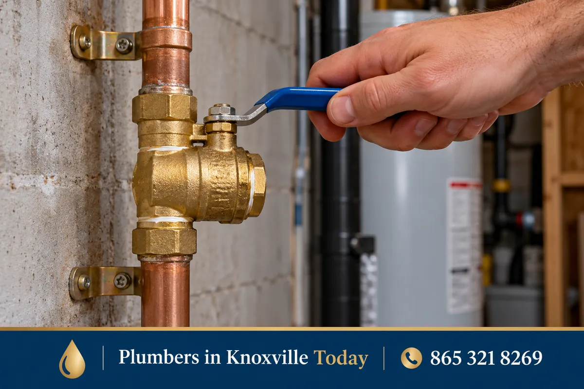 Hand turning a home's main water shut-off valve