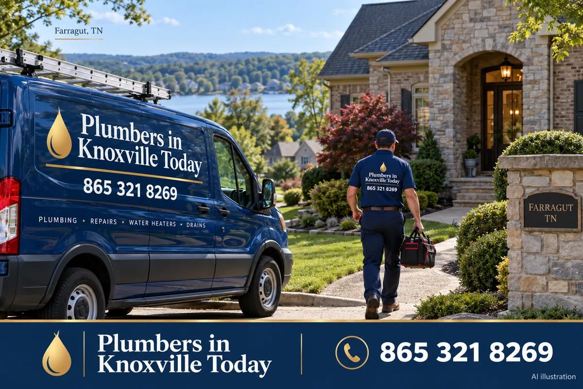 Plumber's van outside a home in Farragut, Tennessee