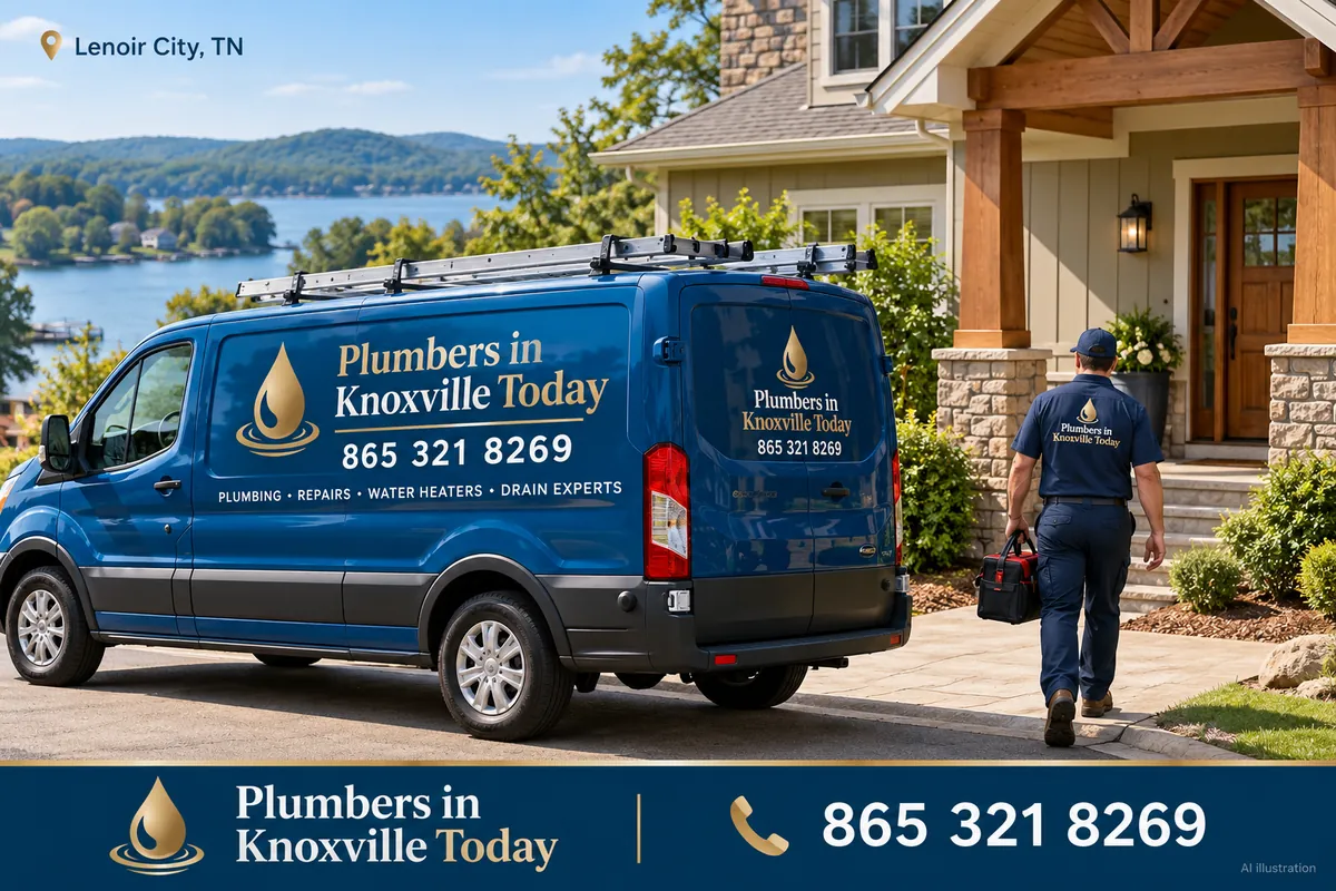 Plumber's van outside a home in Lenoir City, Tennessee
