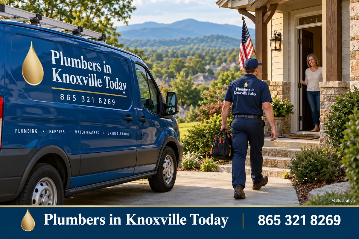 Plumber's van outside a home in Maryville, Tennessee