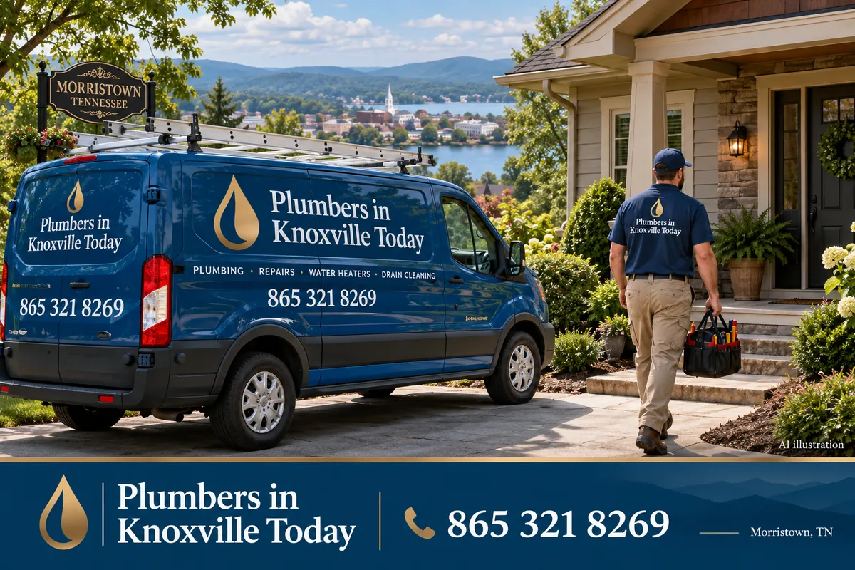 Plumber's van outside a home in Morristown, Tennessee