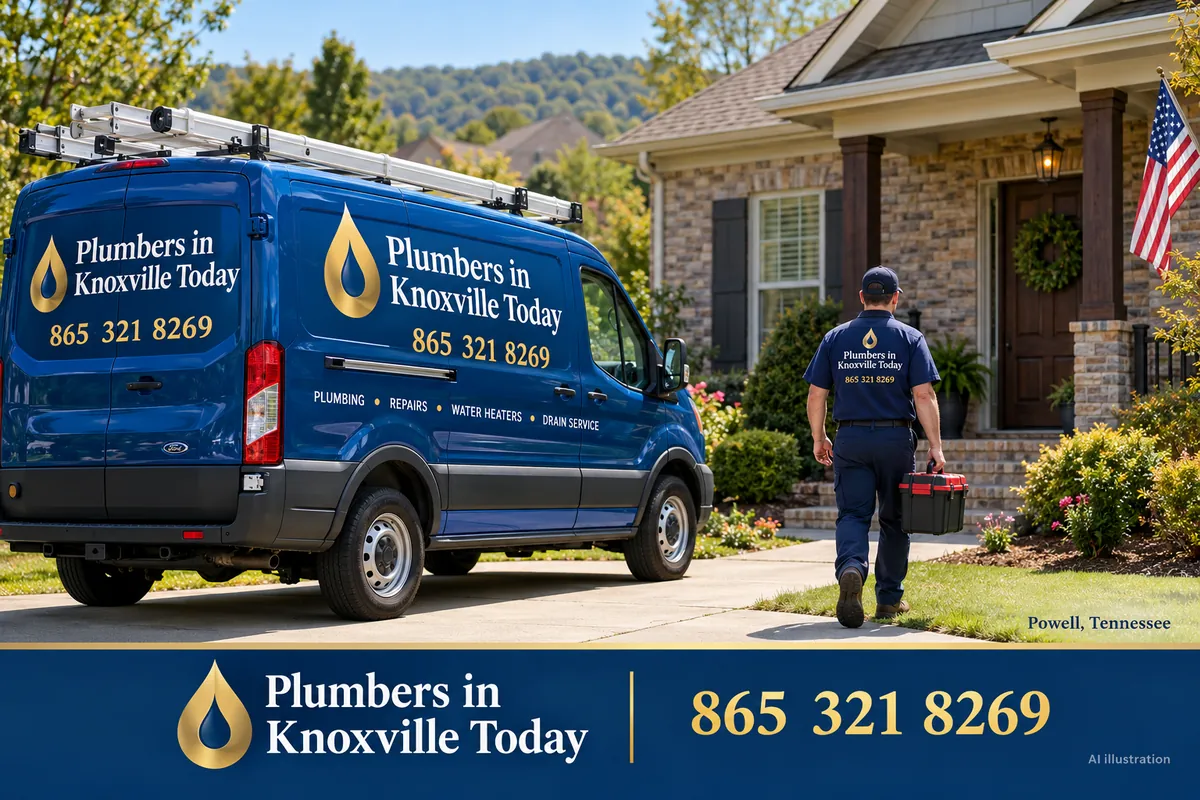 Plumber's van outside a home in Powell, Tennessee