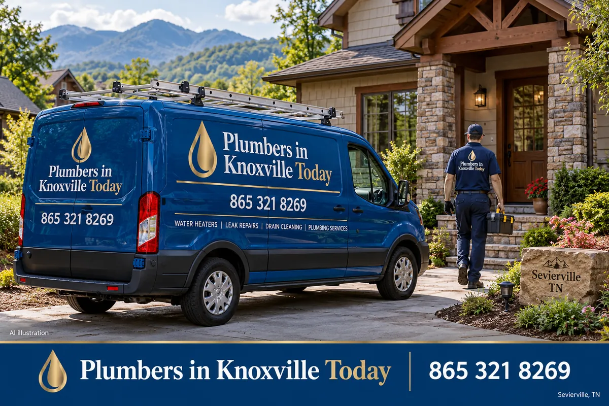 Plumber's van outside a home in Sevierville, Tennessee