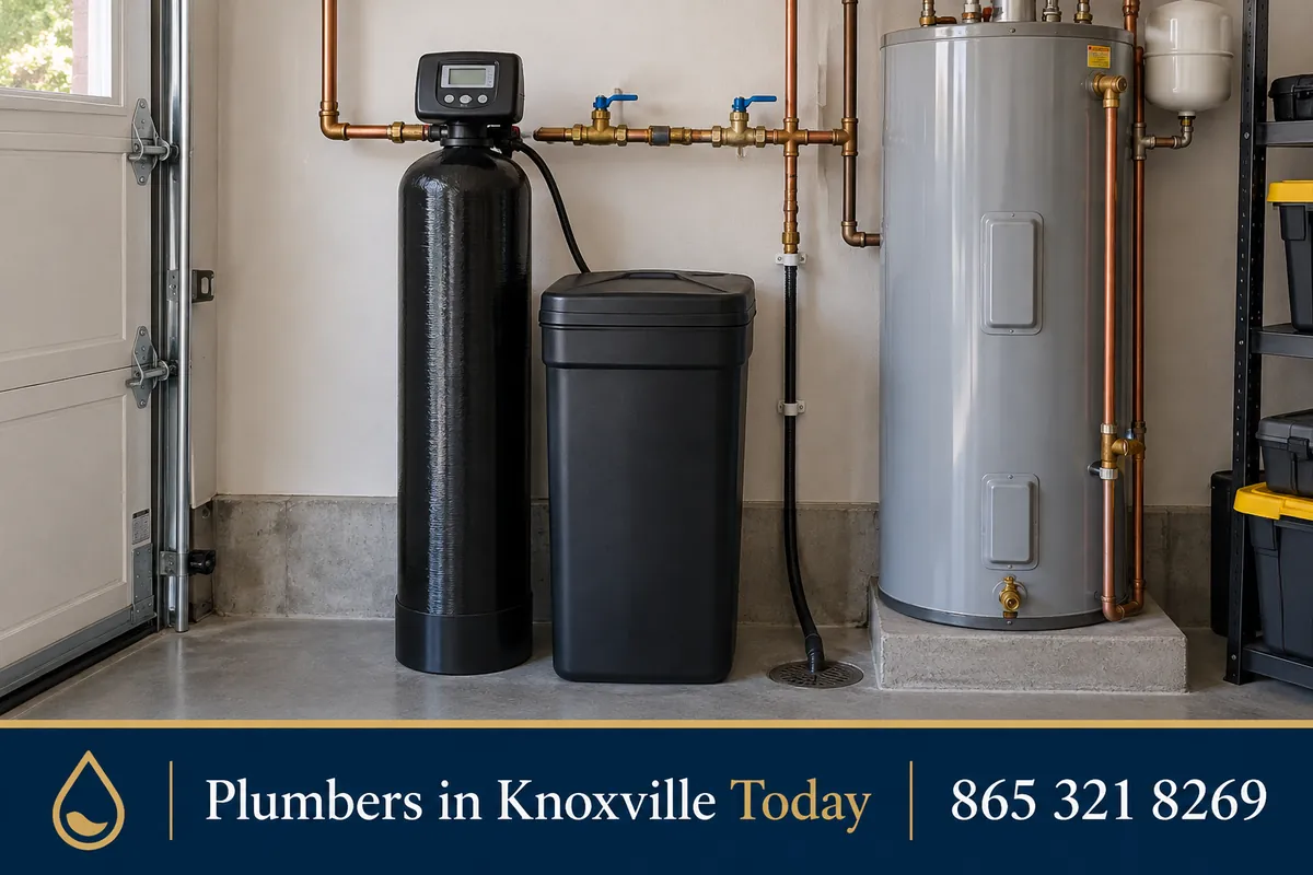 Water softener and brine tank plumbed into a home's main water line